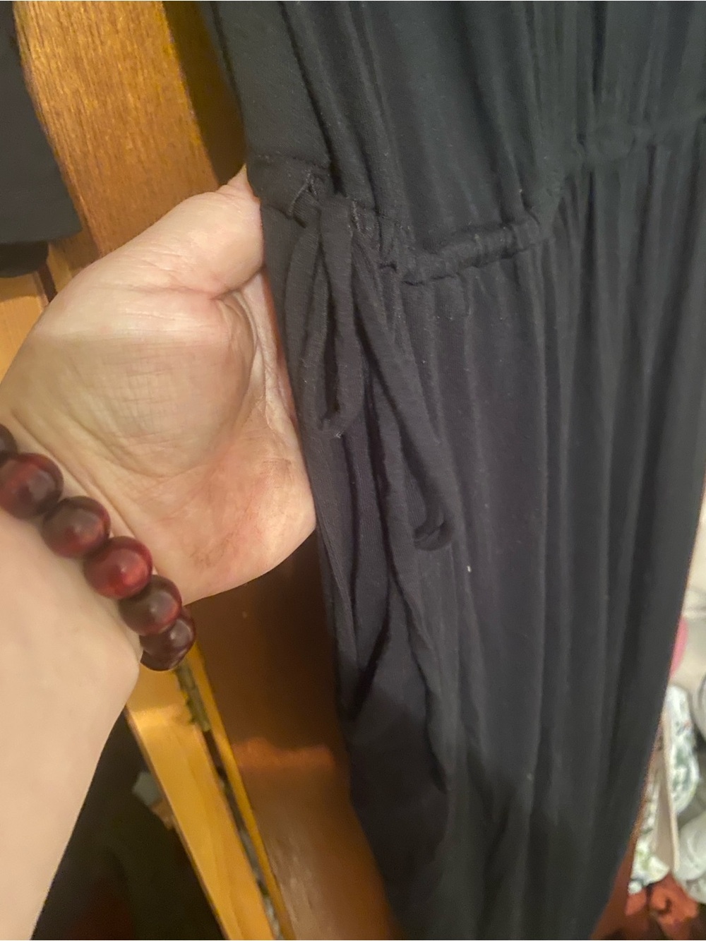 GAP Women’s Black V-Neck Jumpsuit | Drawstring Waist | 3/4 Sleeve - Picture 3 of 11